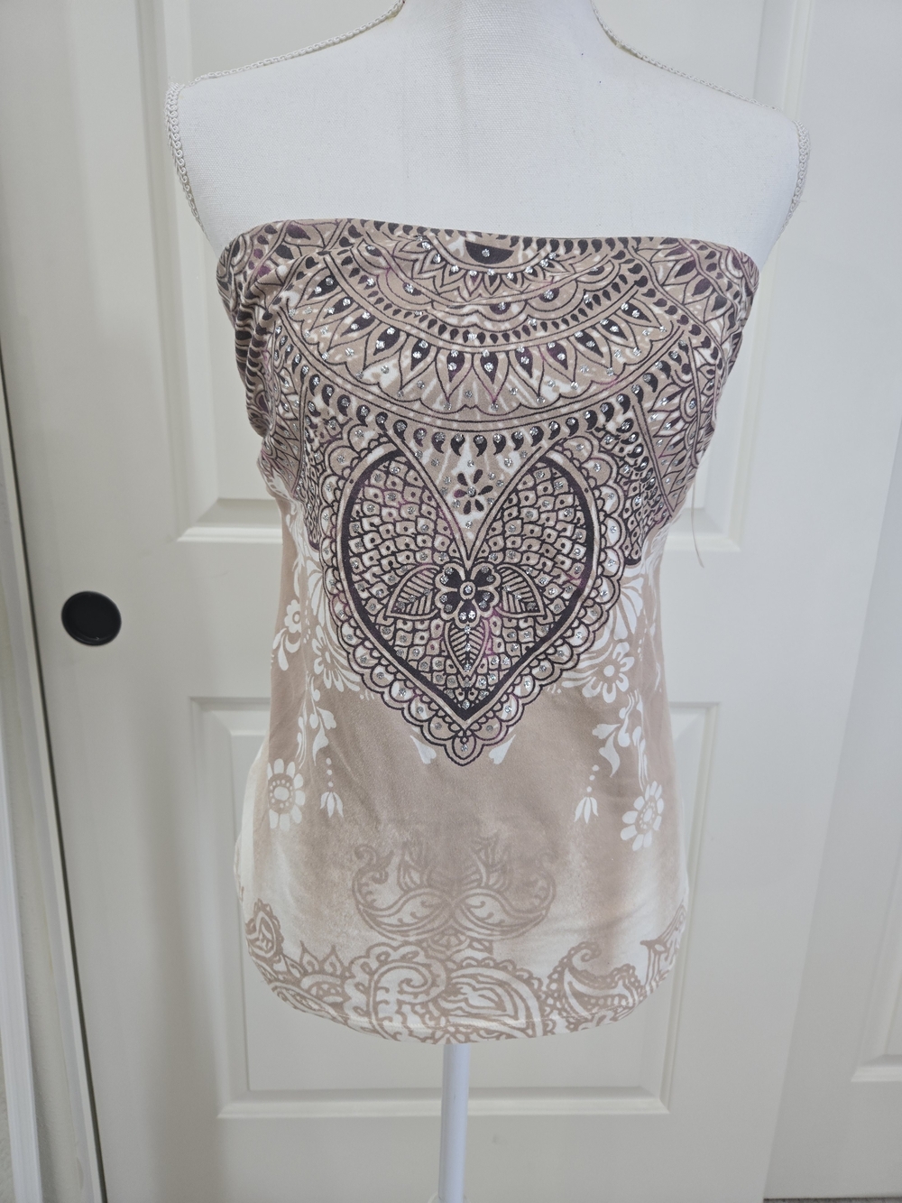 Vintage Cream/Tan/Brown Patterned Tube-Top